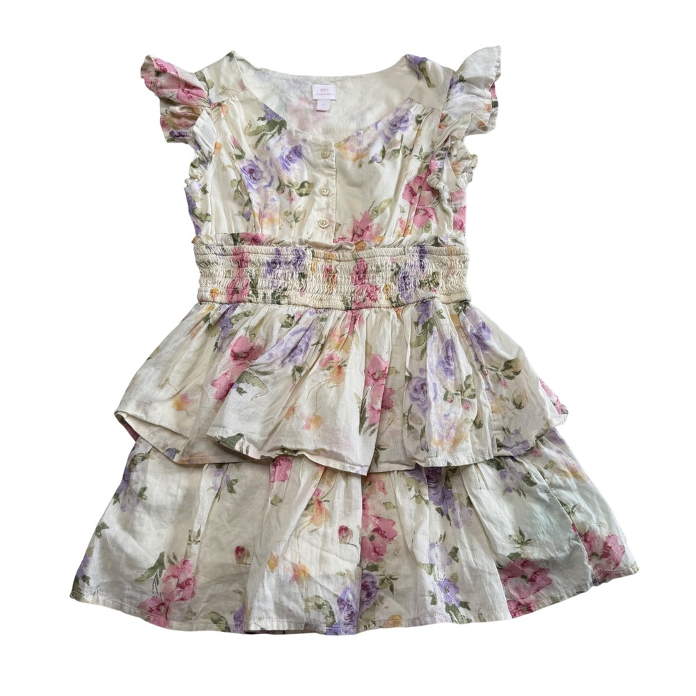 GAP x LoveShackFancy Dress Floral Smocked Tiered Girl's Size Small Cream